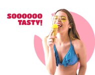 Woman eats delicious ice cream